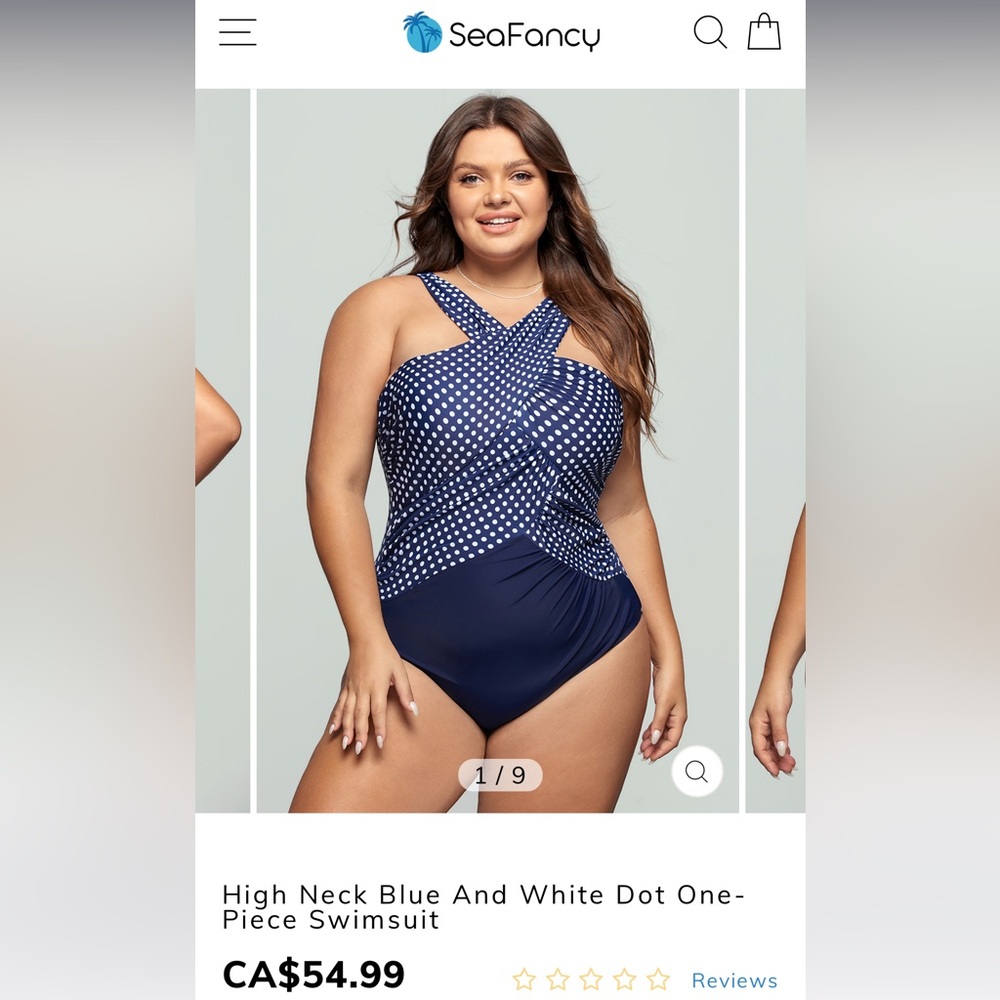 NWT - Seafancy High Neck Blue And White Dot One-Piece Swimsuit